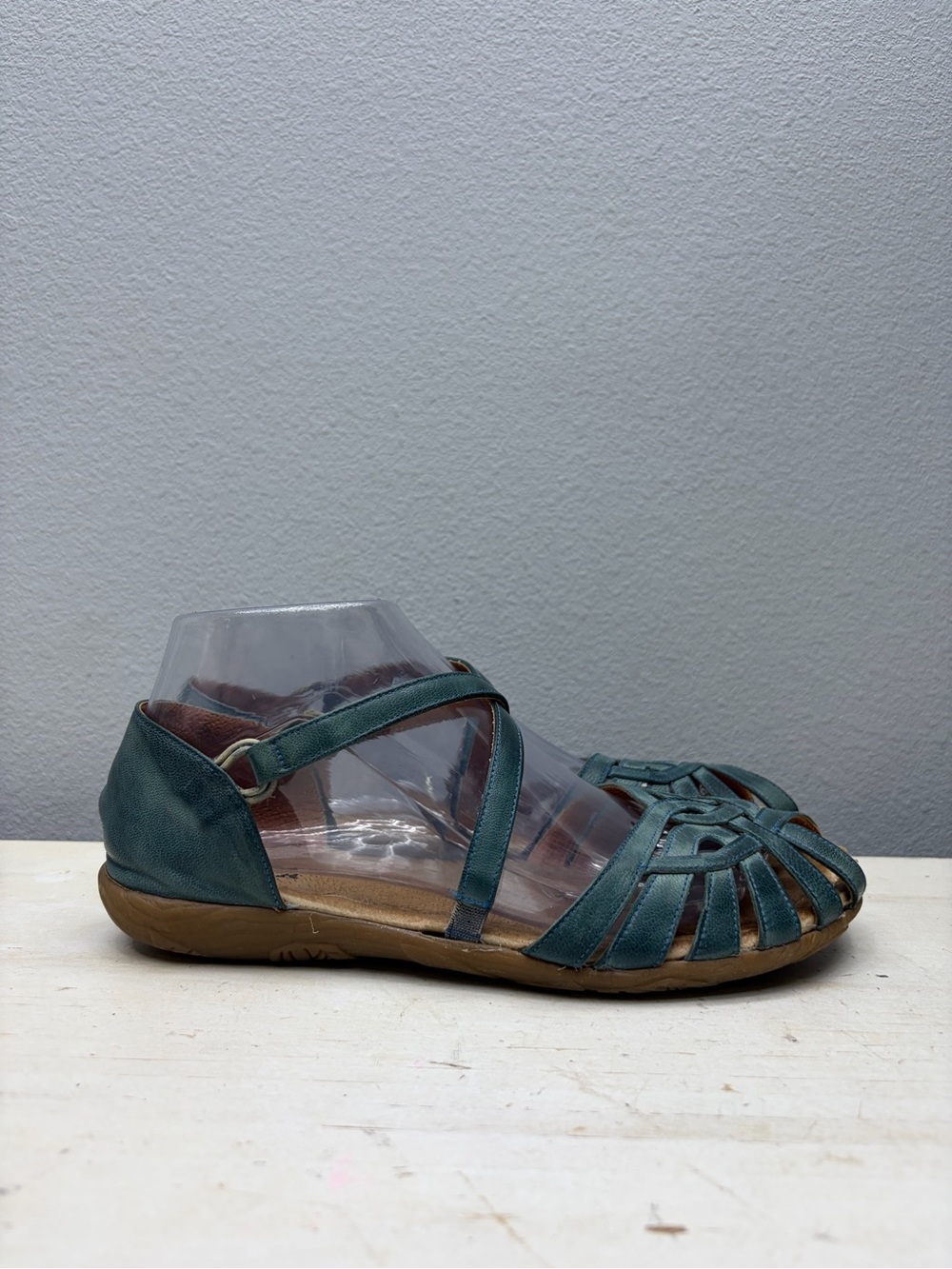 Jafa Blue Leather Cross Strap Sandals Size 38 - Picture 3 of 8